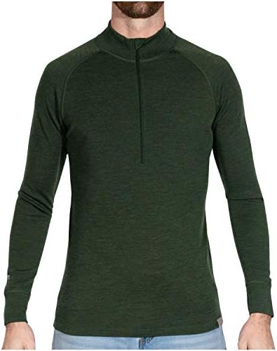 MERIWOOL Mens Base Layer 100% Merino Wool Midweight 250g Half Zip Sweater for Men Army Green