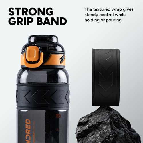 Image of Hundred Rock 1 Litre Water Bottle | 1000ml / 34oz | BPA Free | One Key Open Safety Lock | Spill and Leak Proof Sports, Travel, Gym Bottle (Black /Orange)