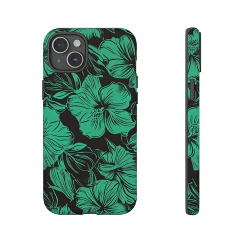 Motif floral hawaïen vert sur coque mate iPhone 15 Plus style vacances