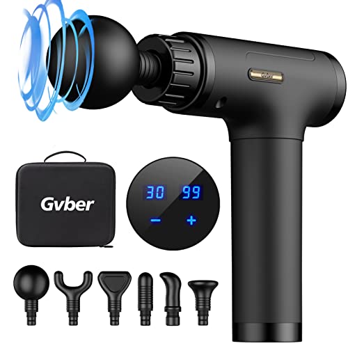 Gvber Massage Gun Deep Tissue, Mini Percussion Massage Gun for Athletes, Portable Muscle Massage Gun with 6 Massage Gun Attachments for Pain Relief - Back, Neck, Body & 30 Speed (Black)