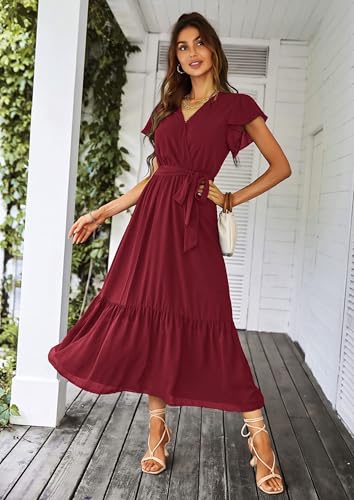 Image of PRETTYGARDEN Women's Summer Floral Boho Maxi Dress | Short Sleeve Wrap V Neck, Long Flowy Ruffle Dresses, Spring Wedding Guest Outfits for Beach Vacation, Resort Wear, Tea Party