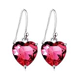 Angel caller Ladies Jewelry 925 Sterling Silver Simple Shining Cubic Zirconia Heart Drop Dangle Earrings (Red)