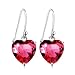 Angel caller Ladies Jewelry 925 Sterling Silver Simple Shining Cubic Zirconia Heart Drop Dangle Earrings (Red)
