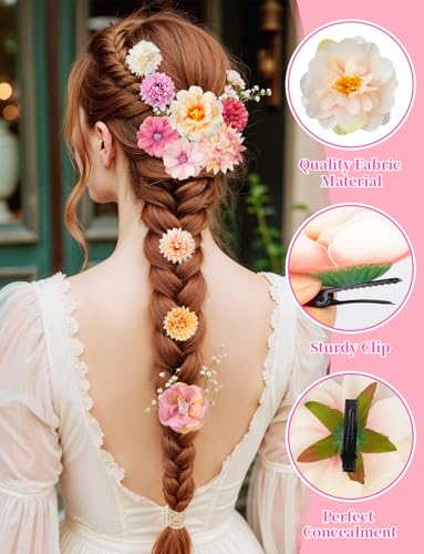 24 piezas de pinzas para cabello con flores rosas bohemias miniatura 3