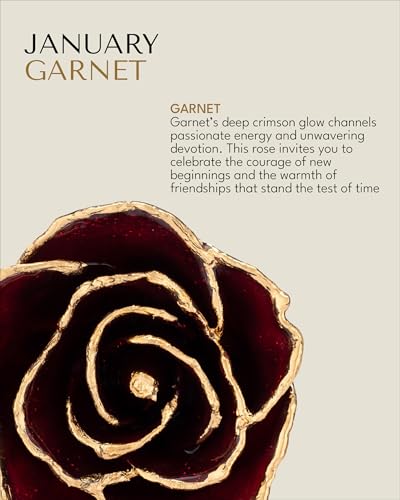Image of Forever Rose Hand-Dipped in 24K Gold, Garnet-Inspired January Birthstone with Sparkles, Real Rose in Luxury Gold Gift Box - Perfect Ready to Gift for January Birthday or Any Occasion