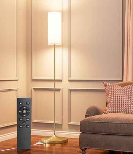 Image of luckystyle LED Floor Lamp for Living Room, Dimmable Standing Lamps with Foot Switch,Remote Custom Color Temperature Gold Pole Lamp with Lampshade,12W Led Bulb Tall Lamps for Bedroom Office Kid Room