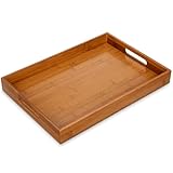Bambus Tablett mit Rand 40×28 cm – Serviertablett aus natürlichem Bambus, Dekotablett für Küche, Wohnzimmer & Bad, rechteckig, Dunkelbraun 1 Stück