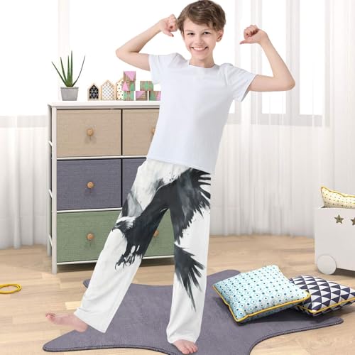 Boy's Pants Eagle Black Jogger Pants Elastic Waist Long Bottoms Trousers with Pockets 6-14 Years4
