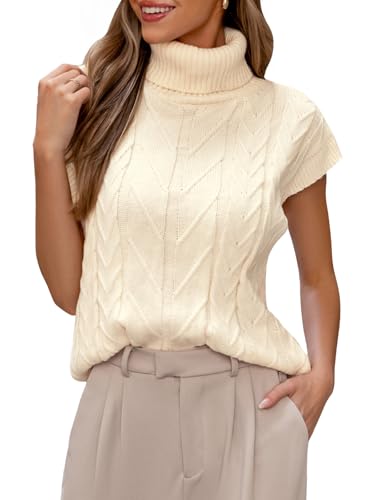 Image of CUPSHE Women's Turtleneck Sweater Cap Sleeve 2024 Trendy Knit Pullover Sweaters Tops