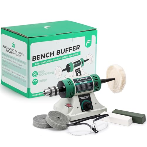 Corte Y Pulido, Tools Flyrivergo - Buffer de banco, pulidor de joyas, pulidor de banco de velocidad variable ajustable, con 2 ruedas de algodón, 2 ruedas de fibra, 1 portabrocas y 1...