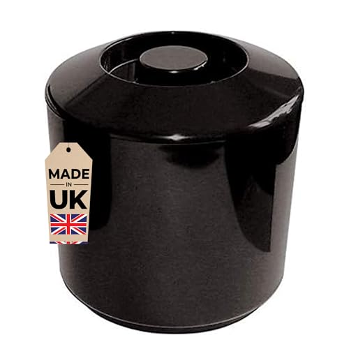 Cubo de hielo redondo de plástico con tapa de aislamiento de doble pared para bar, pub, hombre, cueva, enfriador de hielo, 4 litros, fabricado en Reino Unido (negro)