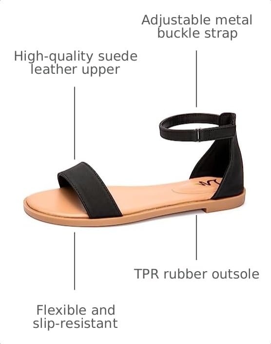 Image of LM Women's Flat Sandals Open Toe One Band Ankle Strap Sandals Casual Summer Flat Sandals