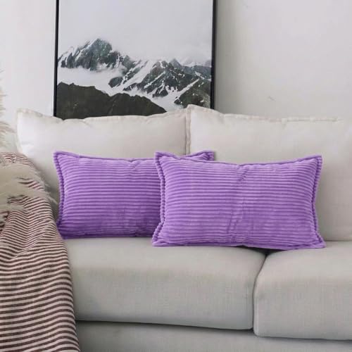 Image of RD TREND Corduroy Cushion Cover Set of 2, Striped Double Sided Decorative Throw Pillowcases for Sofa, Bed & Living Room Rectangular Long Cushion Covers 18x28 inches |