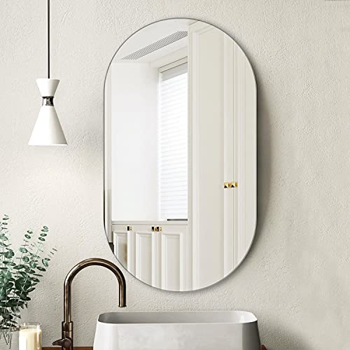 Koonmi Frameless Bathroom Mirror 24"X36", Oval Wall Vanity Mirror For Bedrooms, Entryways, And Living Rooms, Rectangle Mirrors For Wall Hangs Horizontal Or Vertical #TOP6