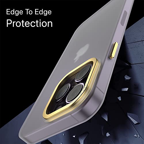 Image of eller sante SAN Pedro Frosted for iPhone 14 Pro Case Cover, 6 Feet Drop Protection, Shockproof, Scratch Resistant, Slim, Thin, Compatible with iPhone 14 Pro Back Cover - White & Gold