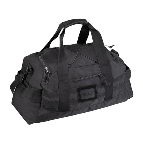 Mil-Tec Fliegertasche Combat • Taktische Reisetasche mit MOLLE-System • Kompakte Umhängetasche Herren • Mit Schultergurt, Tragegriffen, viel Stauraum • Als Sporttasche, Einsatztasche • S, Schwarz