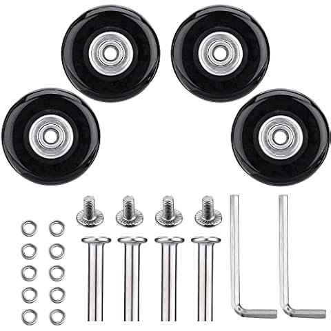NONMON Set of 4 Replacement Wheels with Ball Bearing Kits Rubber Metal for Luggage Suitcase Trolley Hard Shell Gift Black, black, 50mm x 18mm Cover