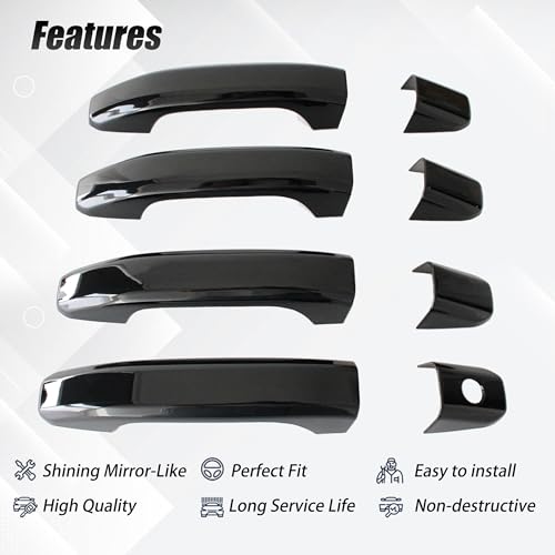 AUCERAMIC Glossy Black Exterior Door Handle Cover Stick-on Trim Overlay Without Buttons Fit 2019-2025 for Chevy Chevrolet Silverado GMC Sierra 1500 2500HD 3500HD,Car Door Handle Covers Caps Protector by AUCERAMIC - Used condition - Image 5