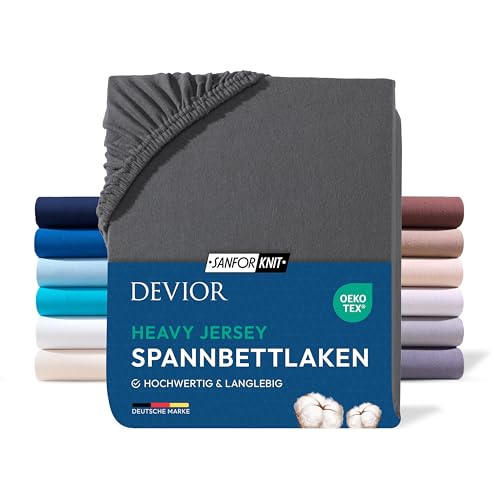 Devior Heavy Jersey Spannbettlaken 180-200x200 cm Split Topper anthrazit | 160 g/m² Bettlaken 100% Baumwolle | bis 10cm Matratzenhöhe Gummizug |...