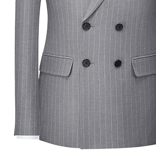 Mens Double Breasted Pinstripe 2 Piece Suit Slim Fit Elegant Prom Blazer and Pants Business Wedding Tuxedo Set3