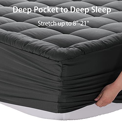 Image of EASELAND Full Size Mattress Pad Pillow Top Cover Quilted Fitted Protector Cotton Top 8-21 inch Deep Pocket Cooling Mattress Topper (54x75 Inches, Dark Grey)