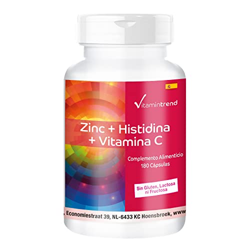 Zinc + Histidina + Vitamina C - Alta dosificación - vegano - 180 cápsulas - Para el sistema inmune | Vitamintrend®