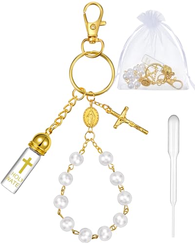 Blushtier Holy Water Bottle Keychain Gift with Rosary Bead Crucifix