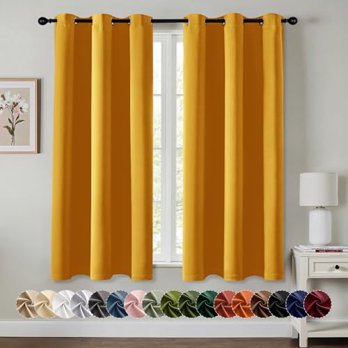 Image of MIULEE Blackout Curtains for Bedroom Living Room 2 Panels, Thermal Insulated Room Darkening Drapes Grommet Noise Reducing Light Blocking Window Treatments 54 Inches Long 40x54 Inch Mustard Yellow