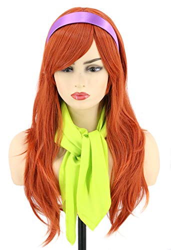 Topcosplay Daphne Perruque pour femme - Longue et ondulée - Orange - Avec bandeau - Pour Halloween et cosplay Cover