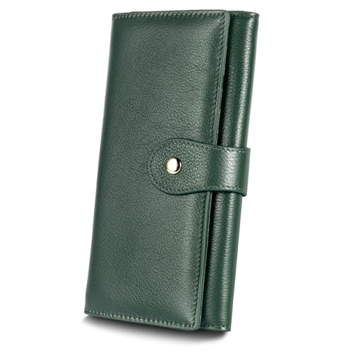 Professional RFID Blocking Wallet for Women - Genuine Leather Work Purse with Phone Pocket, Large Capacity Organizer for Credit Cards, ID, Cash & Office Essentials (Green)