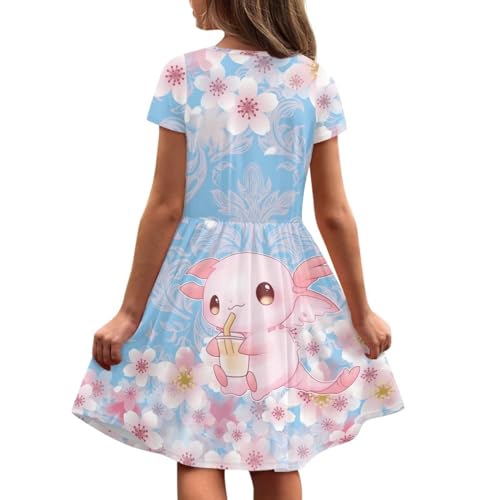 Uourmeti Girls A-Line Casual Dresses Short Sleeve Princess Dress with Pockets3