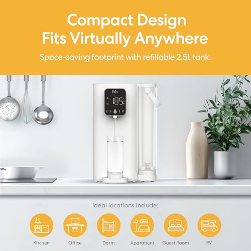 Image of Brio SIMPL Countertop Water Dispenser, 3 Stage Water Filter & Adjustable Instant Hot Water | Easy Access Refillable 2.5L Tank | Tall 8.5 inch Dispense Height, LED Touch Controls, White