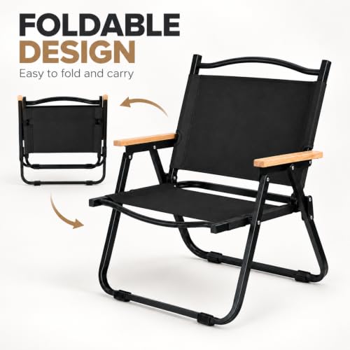Image of STAR WORK Alloy Steel Portable Foldable Chair Outdoor Furniture Compact Chair Aluminum With Armrests For Travel Camping,Fishing Picnic,Ultralight Low Beach Concert Camping Folding Chair(Black,Medium)