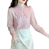 [AYBTO] ロリータ ブラウス レディース 春 長袖 刺繍 おしゃれ 白 ブルー オフィス 通勤 チュール ゆったり 無地 春夏 大きいサイズ シースルー ブラウス 花柄 シャツ ピンク 春服 パフスリーブ ワイシャツ 2XL トップス 春 白 ゆったり きれいめ 着痩せ