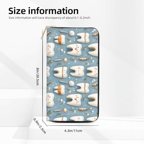 Leather Thin Slim Wallets for Women & Men - Cartoon Cute Teeth Print Card Wallet Holder with Zipper2