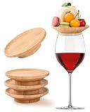 FZMEHL 4 Pcs 4" Wine Glass Charcuterie Topper, Wood Appetizer Plates