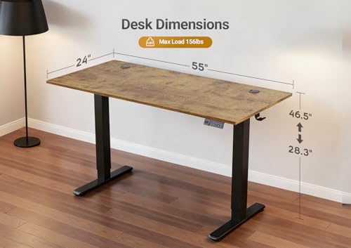 Image of YDN Electric Standing Desk Adjustable Height, 55 x 24 Inches Sit Stand up Desk with Memory Presets & Cable Management, Home Office Desk for Office & Computer Workstation, Black Frame /Rustic Brown Top