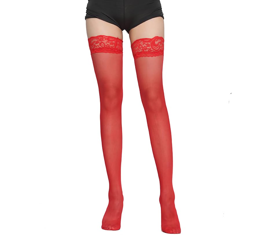 Image of KACOLOR Lace Top Thigh High Stockings with Antiskid Silicone Silky Sheer Stay Up Pantyhose Hosiery for Women