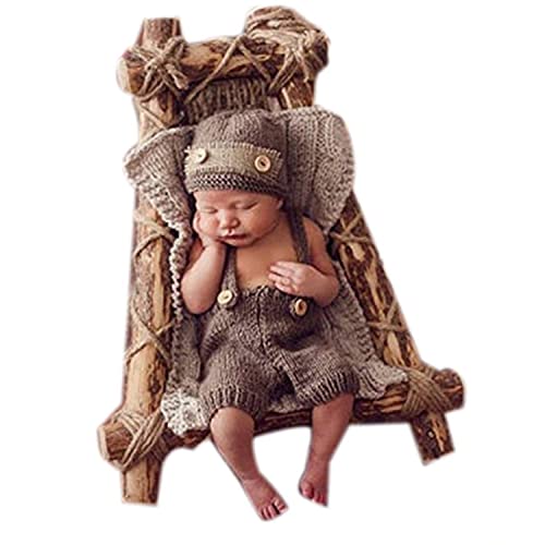 Vemonllas Newborn Photography Props Outfit Girl Boy Baby Photo Props Handmade Knit Hat Bonnet & Suspender Pants Costumes #TOP1