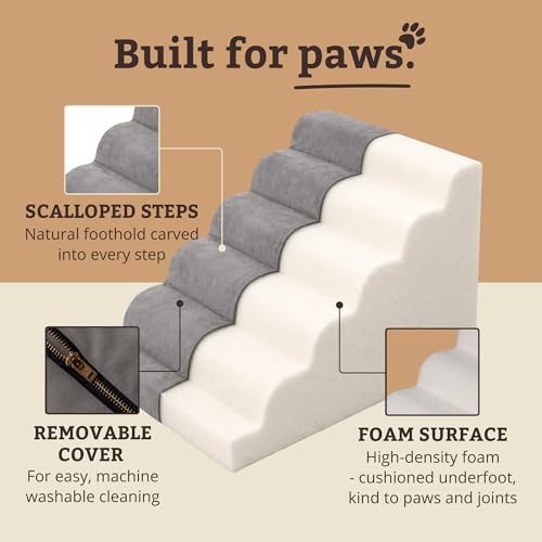 Image of Snoozer Scalloped Dog Ramp, 21 inch Tall Foam Pet Stairs, 5 Steps, Anthracite