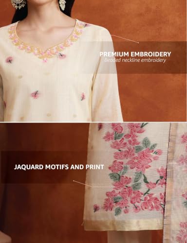 Image of Amazon Brand - Myx Women's Jaquard Embroidered Kurta Set With Dupatta | Salwar Suit Set (Available In Plus Sizes)