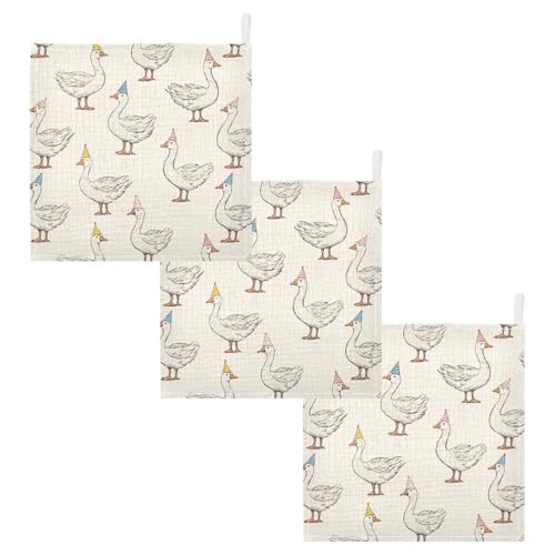 Image of vvfelixl Goose with Birthday Hat Baby Burp Cloths Baby Muslin Washcloths for Boys Girls Cotton Babys Face Towel for Newborn Infants Soft and Absorbent 11.8 X 11.8 in, 5 Pack
