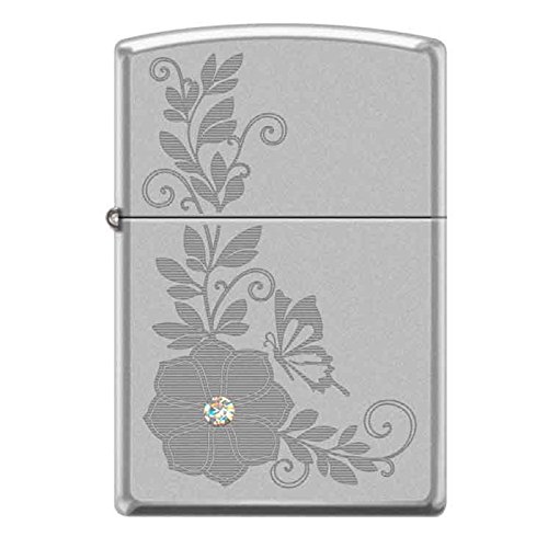 Zippo Engraved Flower and Butterfly with Swarovski Crystal Lighter