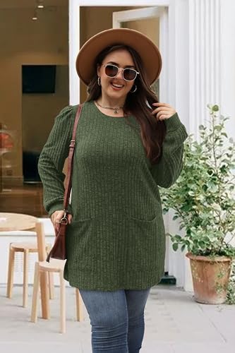 Image of OFEEFAN Long Sleeve Shirts for Women Long Sweaters with Pockets Tunic Tops Loose Fit