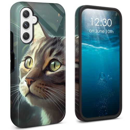 BPQOJB for Samsung Galaxy S25 FE Case 2025 Dual Layer Cover Hard PC + Soft TPU Black Shockproof Protective Phone Case for Samsung Galaxy S25 FE 6.7 inch - Cute Cat & Butterfly