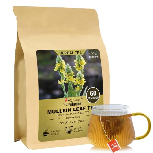 FullChea Mullein Leaf Tea Bags, 2g X 60 Count, Big & Resealable Pack