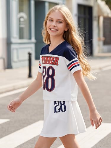 Image of PureChapter Tween Girls 2 Piece Outfits Short Sleeve Tops and Pleated Skirt Set, Cute Pleated Skirt for Girls Size 7-14
