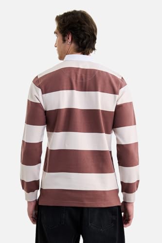 Image of SNITCH Men's Polo T-Shirt | Slim Fit Striped Pattern with Long Sleeves Breathable Cotton Fabric for Ultimate Comfort & All Day Casual Wear