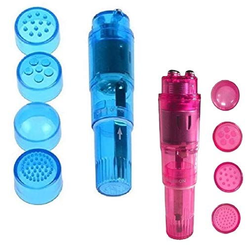 Finever Mini Handheld Massager Pen with 4 Heads for Face, Neck, Head,Back Blue Pink