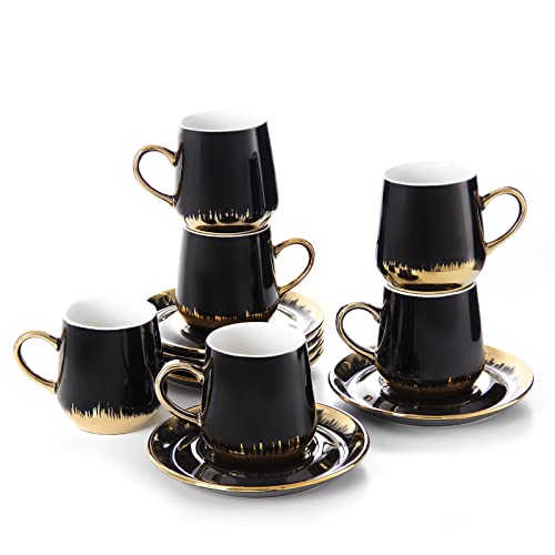 LB Espressotassen Set Cappuccino Tassen Set [6 x 200ml] Kaffeetassen Set mit untertasse Kaffeetasse Porzellan Espressotassen Schwarz Espressotassen(LB114PBB) Cover